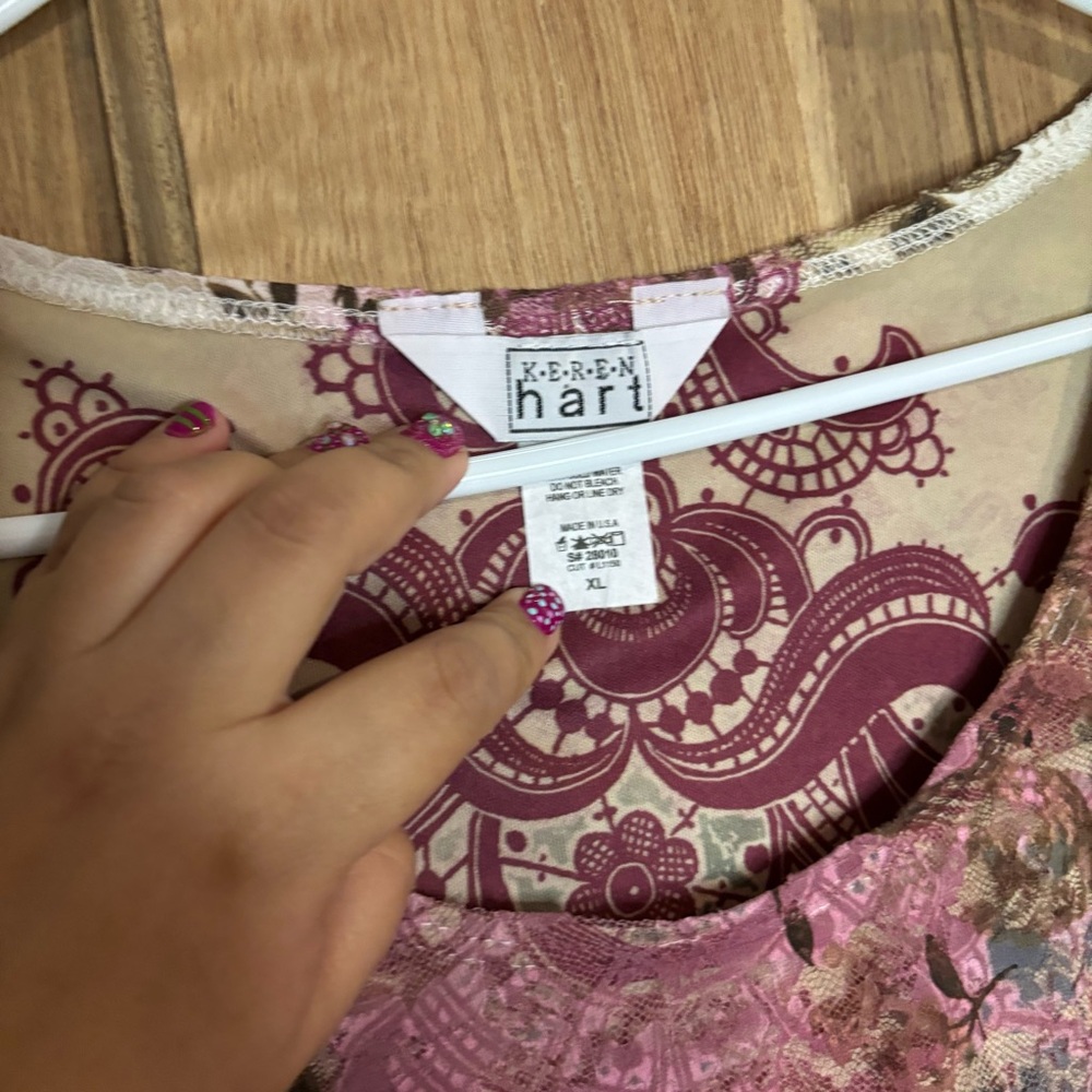 KEREN hart vintage women’s Floral Pink and Cream lace Blouse size XL - Picture 2 of 6